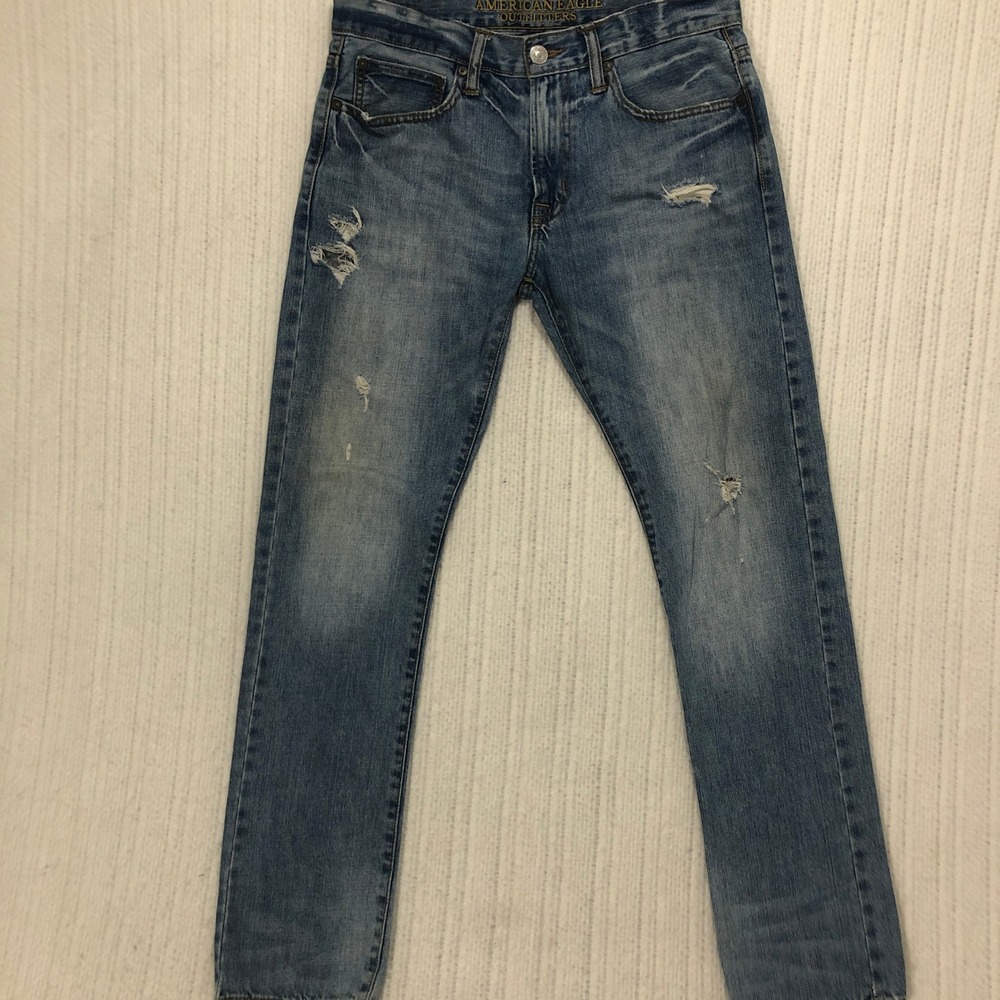 American Eagle Mens Slim Fit Distressed Medium Wash Denim Jeans 31x32